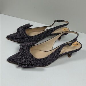 New NWOT Jack Rogers Debra Sparkle Glitter Bow Slingback Kitten Heels